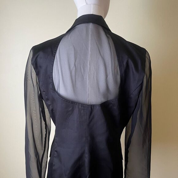 Vintage Bloomingdales Black Double Breasted Blazer Sheer Sleeves Gold Buttons 10 - Picture 7 of 8